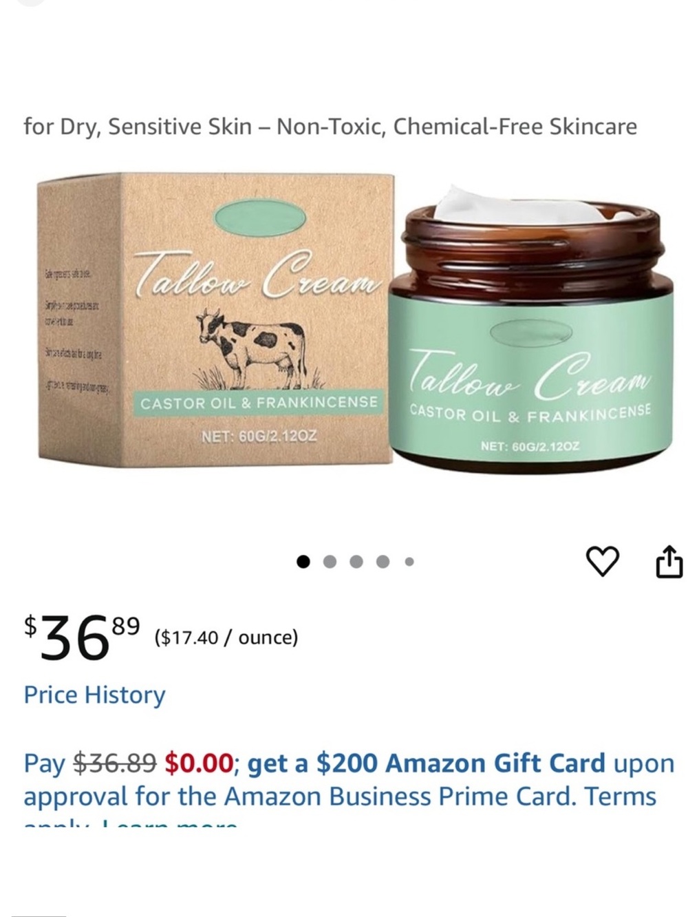 Tallow Cream Castor Oil & Frankincense Skincare